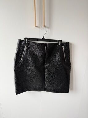 Noisy May Black Faux Leather Mini Skirt with Zip Details